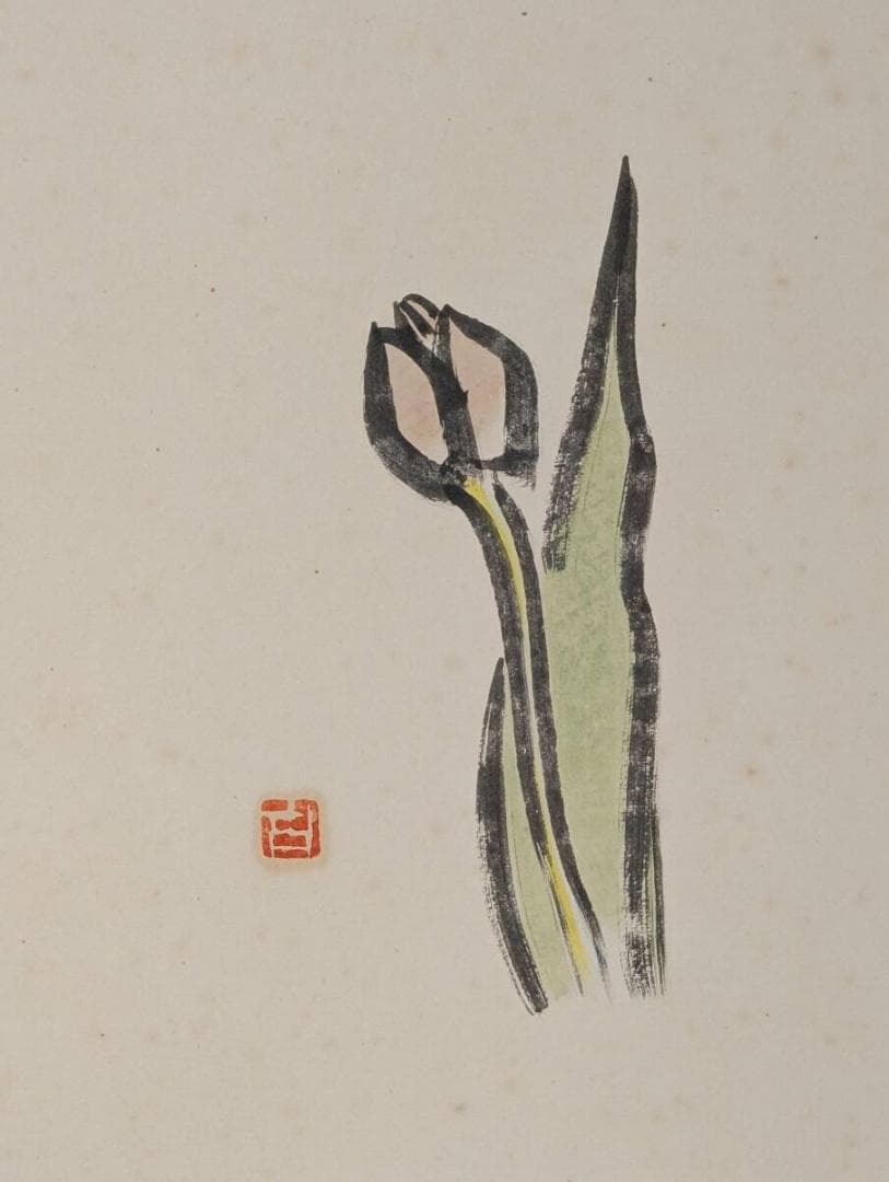 【真作】絵画　日本画6号　春花秋月　四季を詠む書画　自然を描く墨彩　Y126