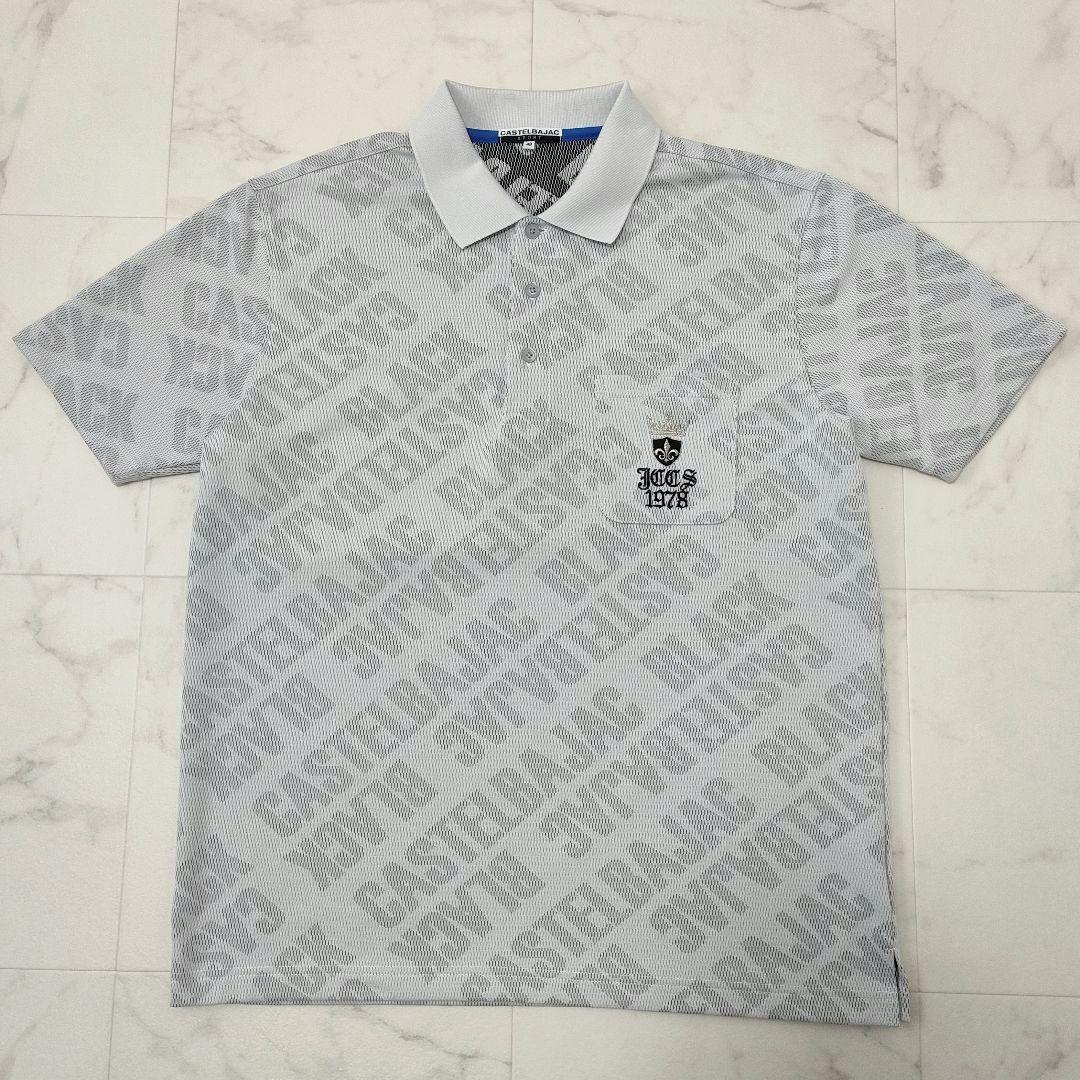 【極美品】カステルバジャック　スポーツ　半袖ポロシャツ　ロゴ総柄　グレー　48