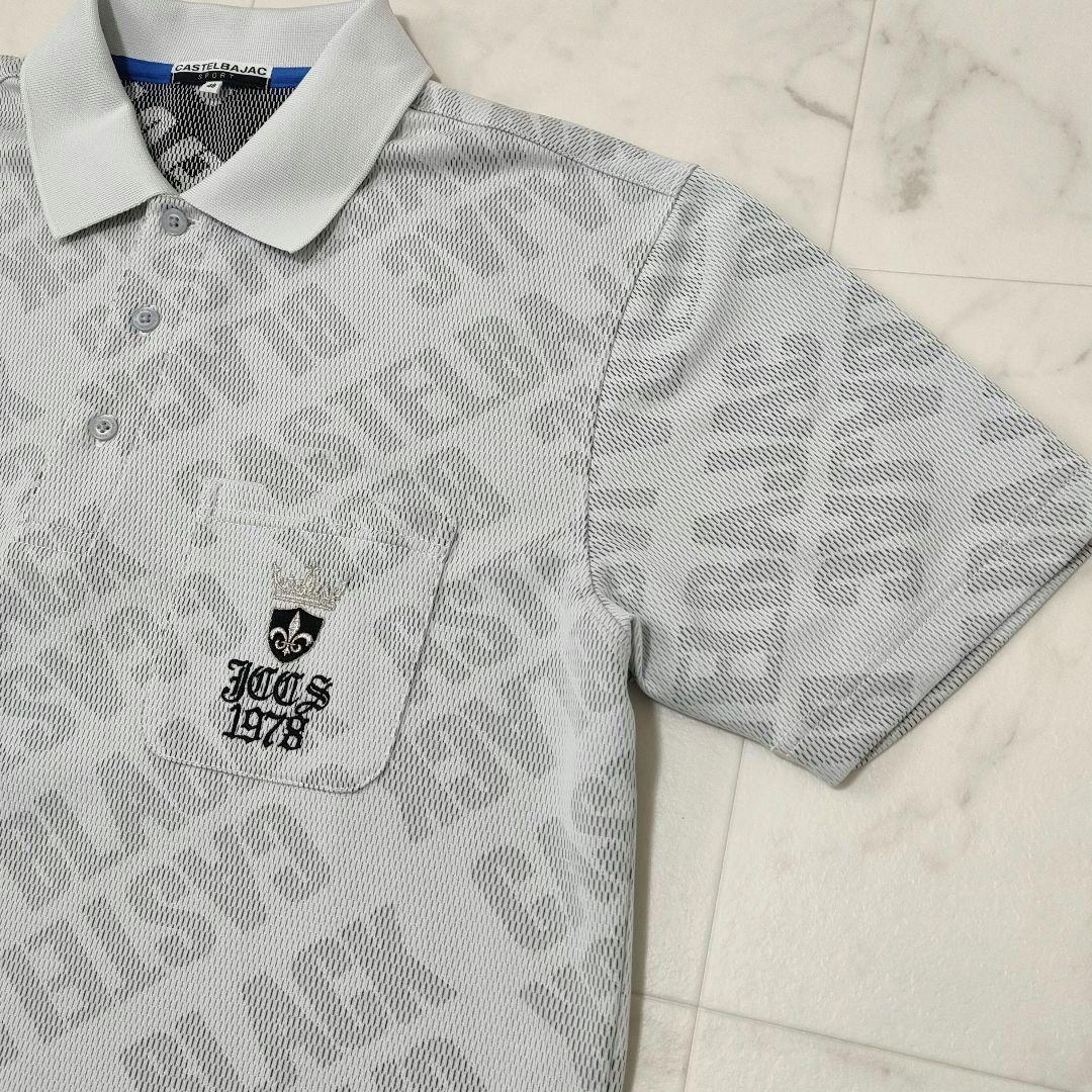 【極美品】カステルバジャック　スポーツ　半袖ポロシャツ　ロゴ総柄　グレー　48