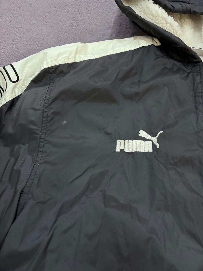 【美品】PUMA プーマ ベンチコート 中綿 ボア 裏起毛 Lサイズ ネイビー