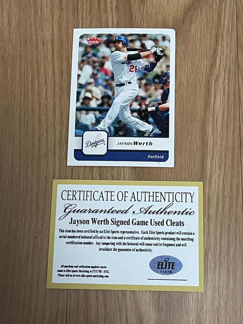 Jayson Werth 2005年ゲーム実使用サイン入りスパイク　証明書付き