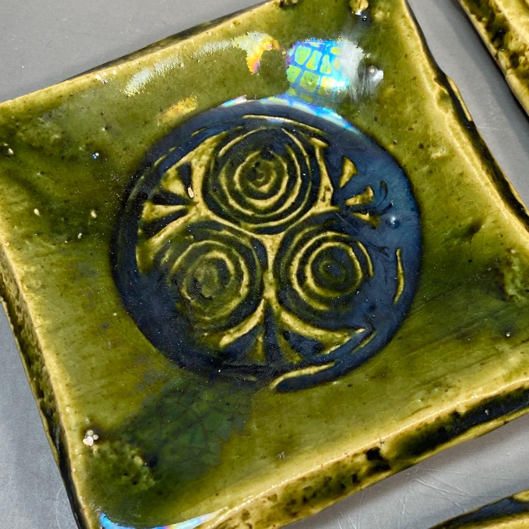 谷口祥八造 吉祥窯 織部銘々皿 5客 小皿 角皿 共箱 未使用保管品