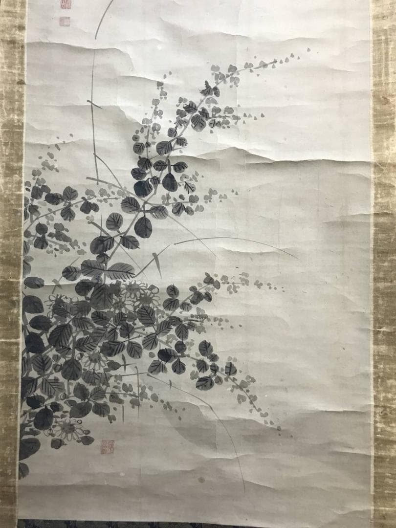 福原五岳/萩花に蝶図/花図/花鳥図/掛軸/名家伝来/AD-102