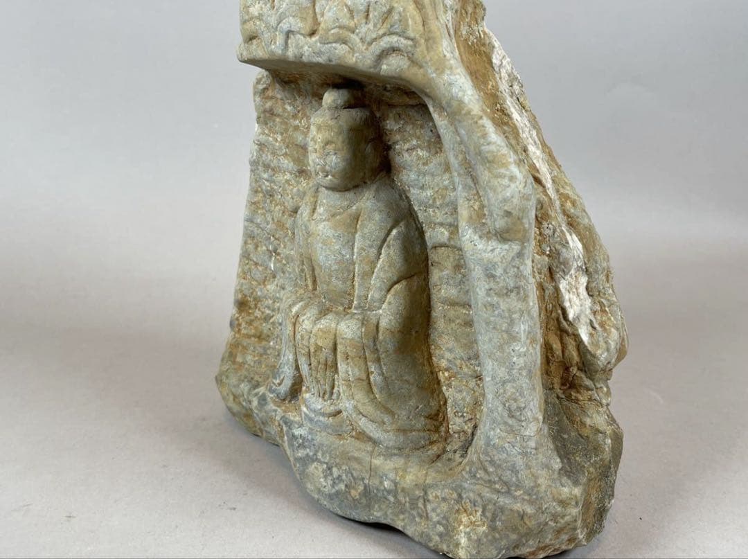 中国 石龕 石仏 釈迦如来坐像 獅子 出土 発掘 仏像 仏教美術 骨董 古美術