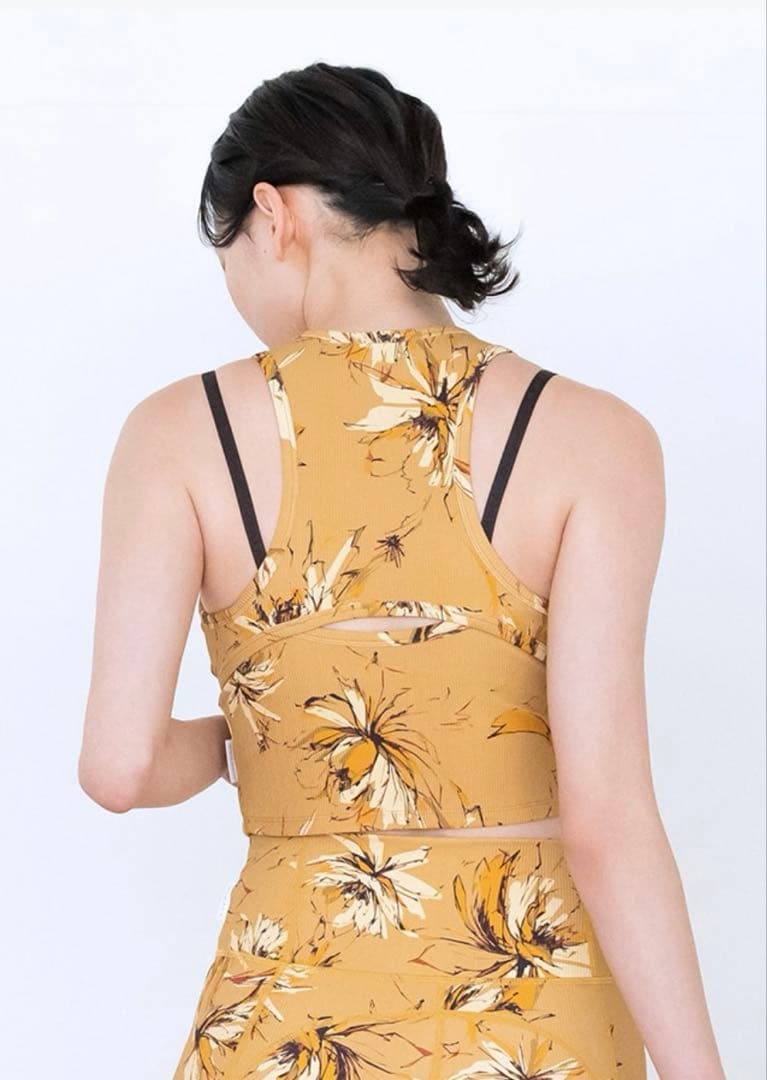 SUKALA リブBigフラワープリントショートタンクトップ　L ゴールド　新品