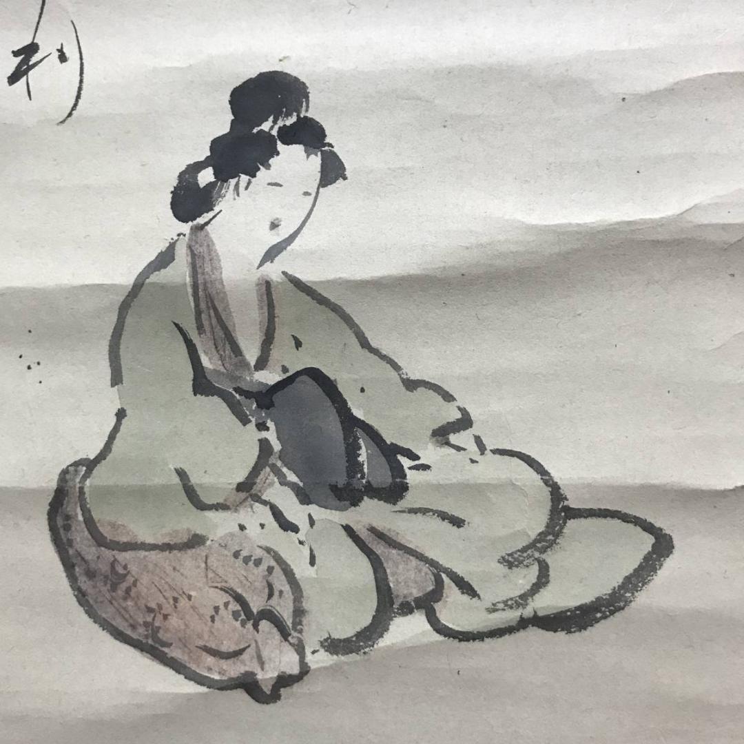 【真作】西伯岸誠/美人画賛/西行之歌/掛軸/名家伝来/AC-734