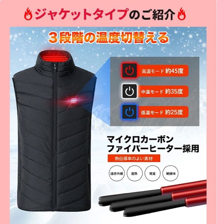 極寒の冬のキャンプ場でもポカポカ! 大バッテリー付 電熱ベスト ホットアーマー