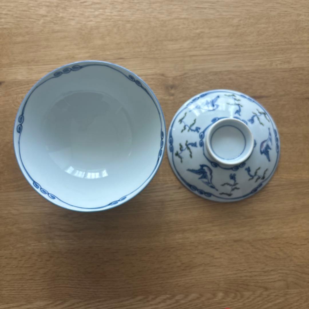 有田焼　源右衛門　染錦松鳥文蓋付茶碗 茶碗５客