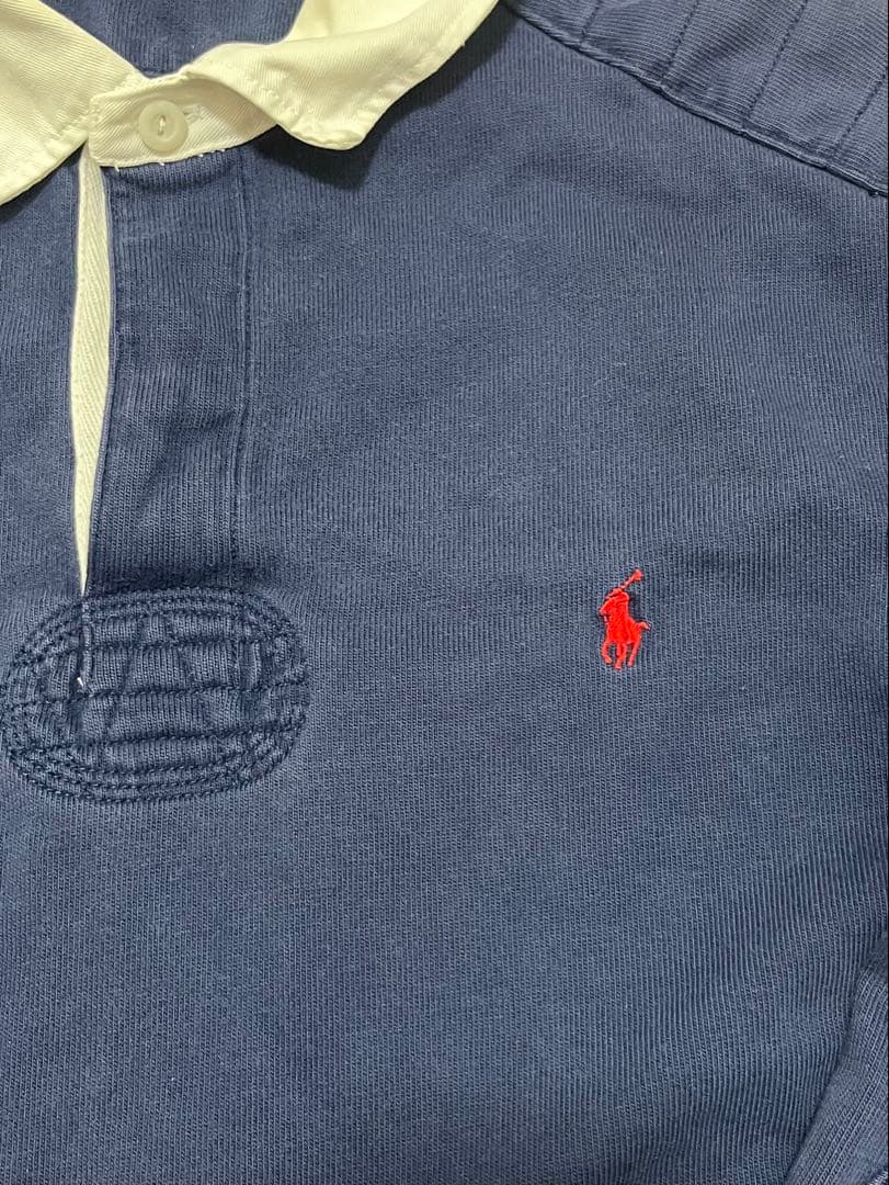 90s ポロラルフローレン　ネイビー ラガーシャツ　ロゴ　エルボーパッチ　XL