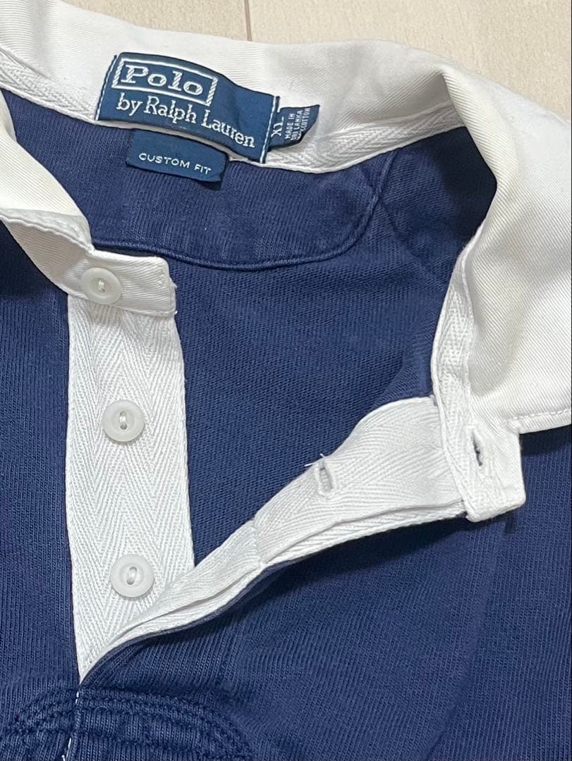 90s ポロラルフローレン　ネイビー ラガーシャツ　ロゴ　エルボーパッチ　XL