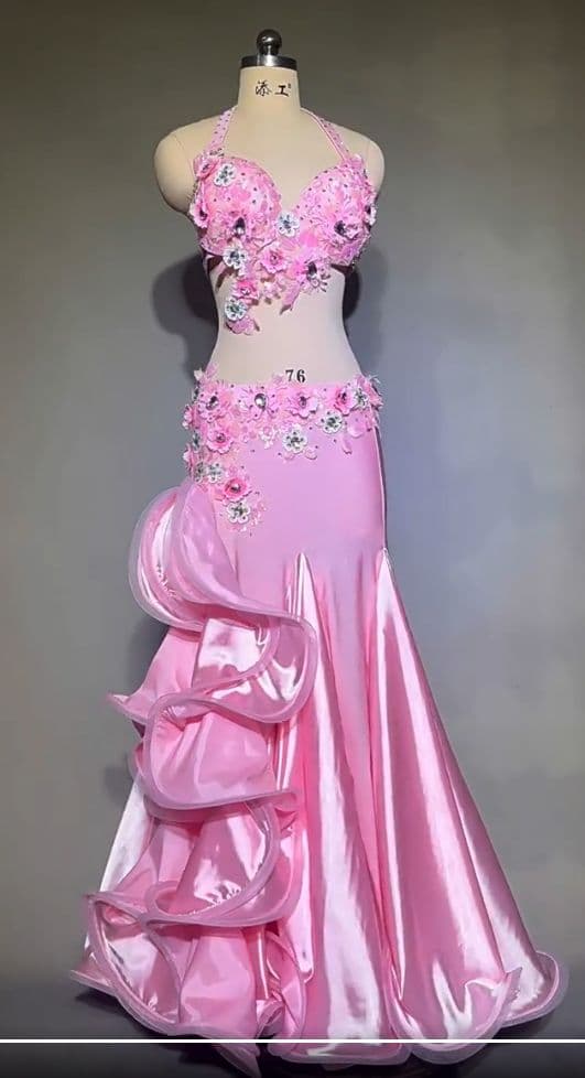 ベリーダンス衣装 セットアップ ブラスカート 花モチーフ オーダーメイド