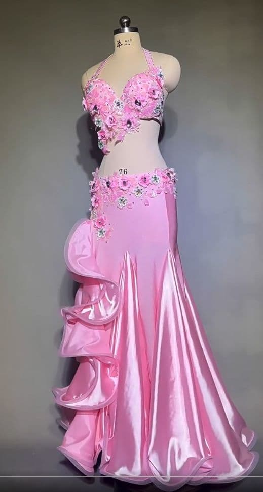 ベリーダンス衣装 セットアップ ブラスカート 花モチーフ オーダーメイド