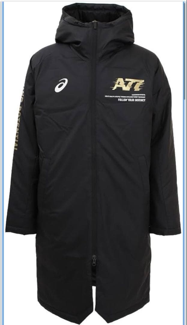 asics ブラック ベンチコート　A77 ロングコート　アシックス