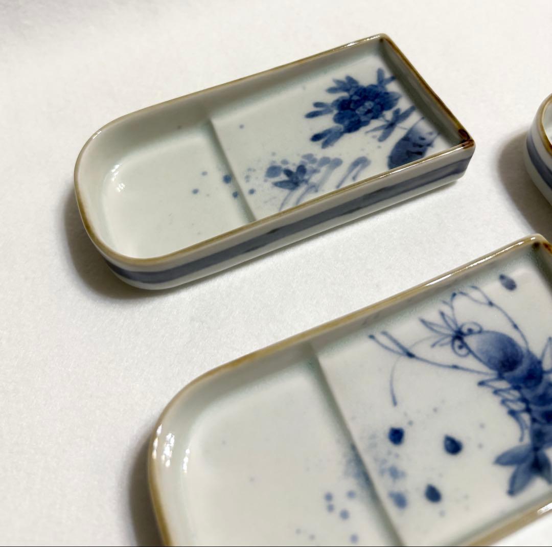福泉窯 鮨 千代口 醤油皿 小皿 小鉢 染付 5柄 5客 海老 蟹 桜