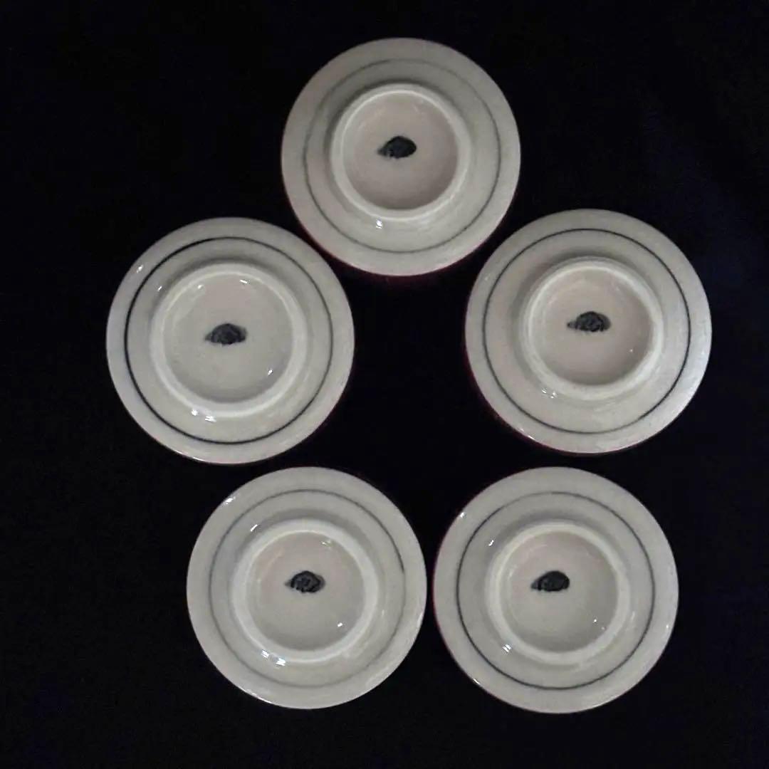 希少品当時物　朱襴手汲出茶器5客　古狭間窯　加藤滝川作　瀬戸焼　木箱　由緒書付き