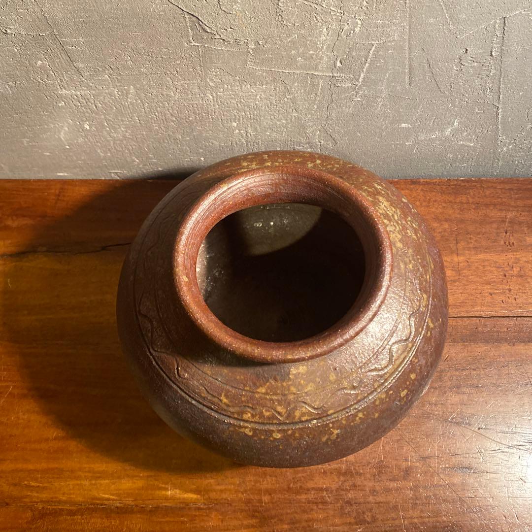 時代物 備前焼 焼き締め 波紋花入 花瓶 骨董品 インテリアオブジェ