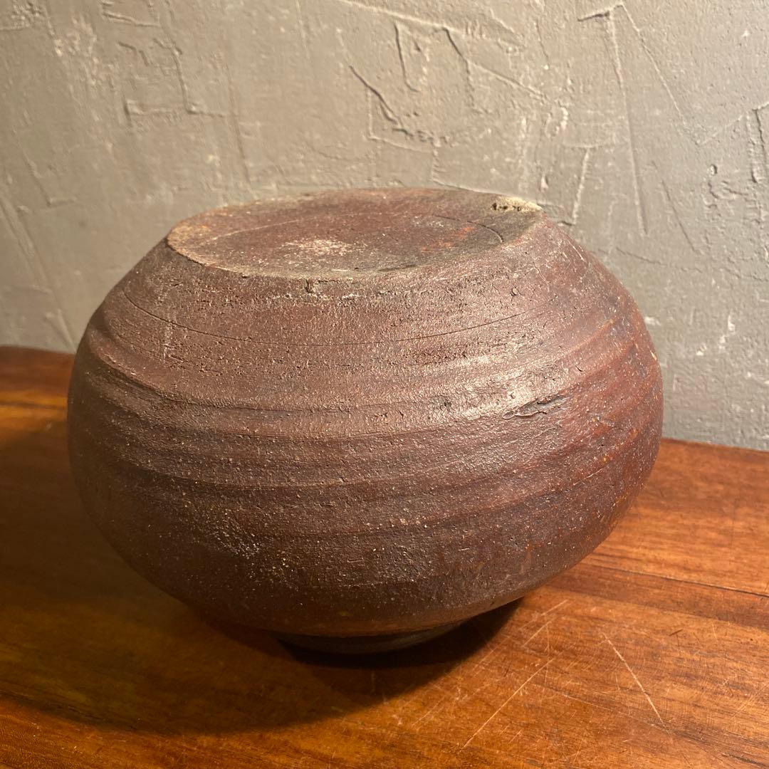 時代物 備前焼 焼き締め 波紋花入 花瓶 骨董品 インテリアオブジェ