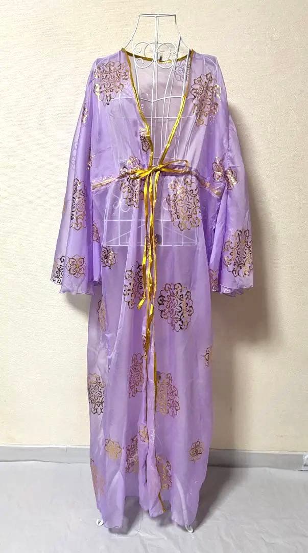 【新品】新作★ベリーダンス用 前開き とろみガラベーヤ★ラベンダー