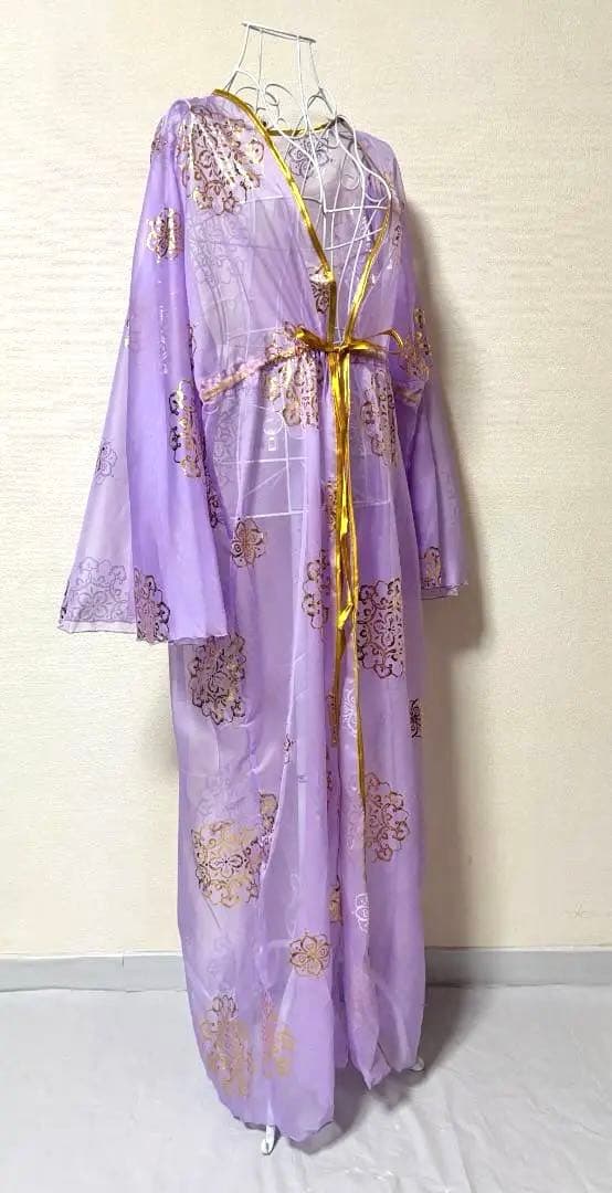 【新品】新作★ベリーダンス用 前開き とろみガラベーヤ★ラベンダー