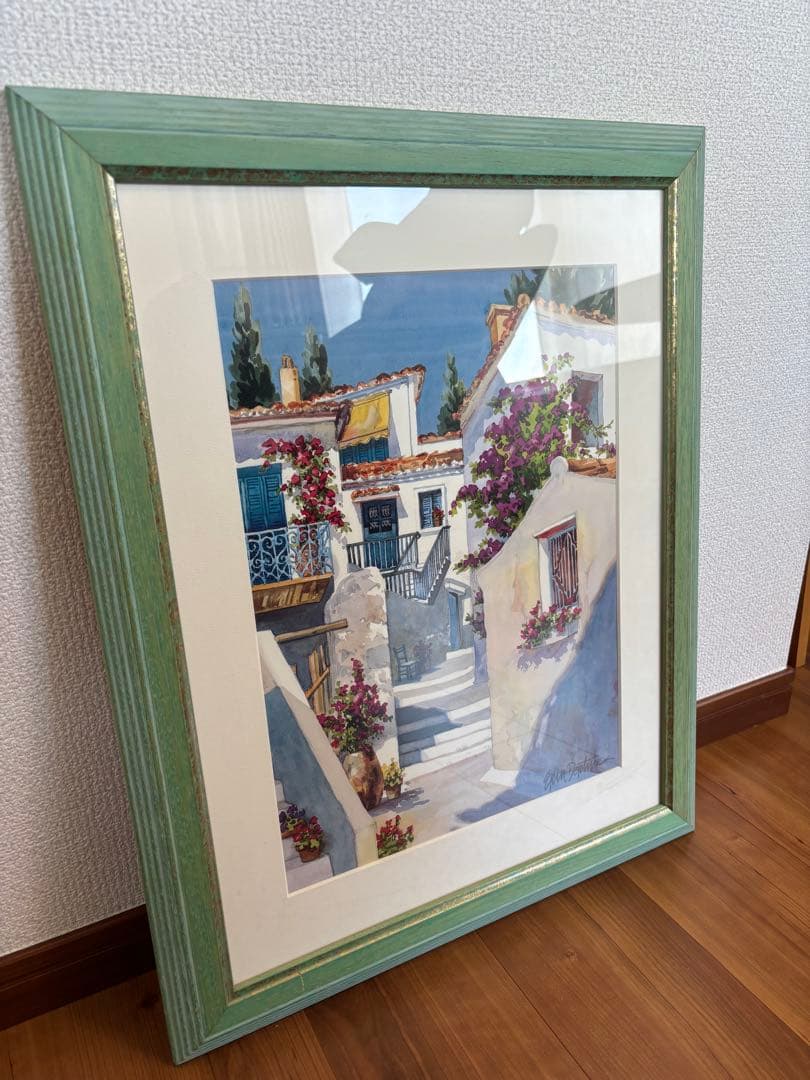 地中海風景 水彩画 木製フレーム【最終価格】