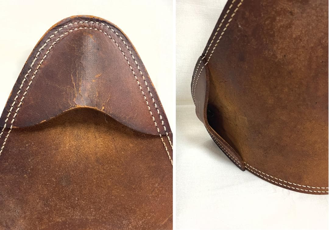 ヴィンテージ 本革 三脚スツール 木製脚（オーク材）馬刻印 ウェスタン