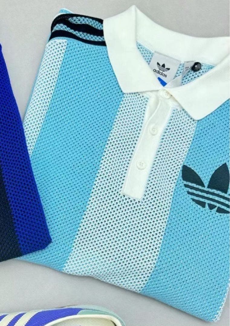 新品XS Adidas ショートスリーブ ポロシャツJL5976 スカイブルー