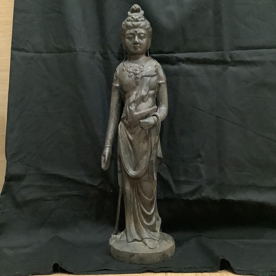観音様　　鉄製　立像仏像 約45センチ