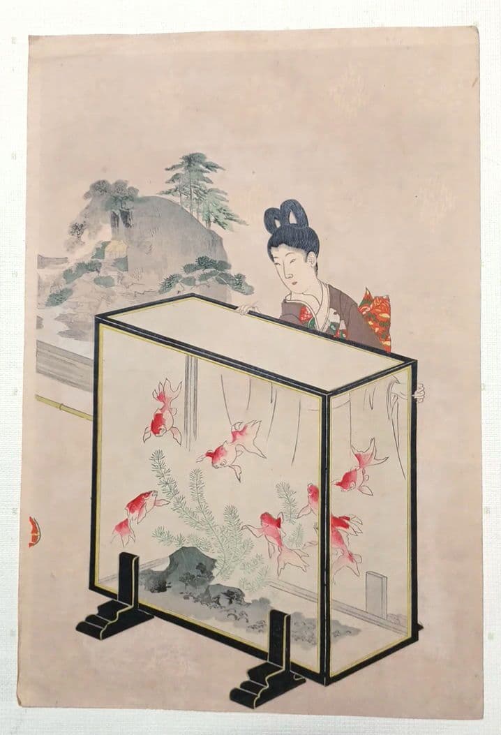 浮世絵版画、徳川時代貴婦人乃圖三枚綴り、橋本周延画、明治30年出版