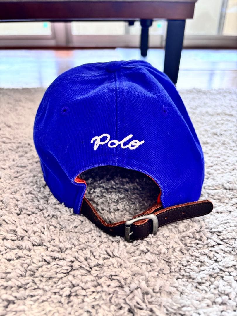 レア　Polo ポロラルフローレン　紫色 Pロゴ キャップ　青色