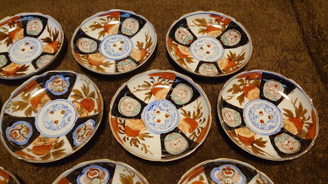 古伊万里　伊万里　豆皿　色絵　金襴手　華の図　２種　１０客