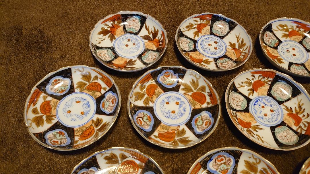 古伊万里　伊万里　豆皿　色絵　金襴手　華の図　２種　１０客