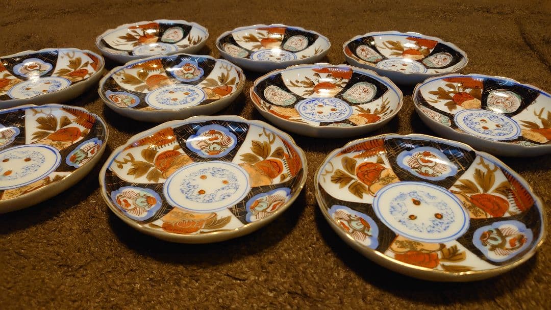 古伊万里　伊万里　豆皿　色絵　金襴手　華の図　２種　１０客