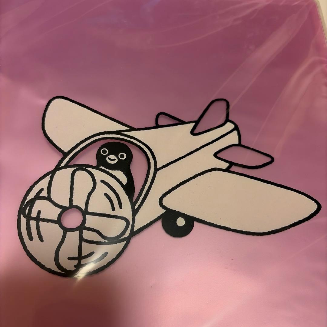 【ぽぽ】ブルー&ピンク 飛行機 クリアファイル、青赤 飛行機バッジ