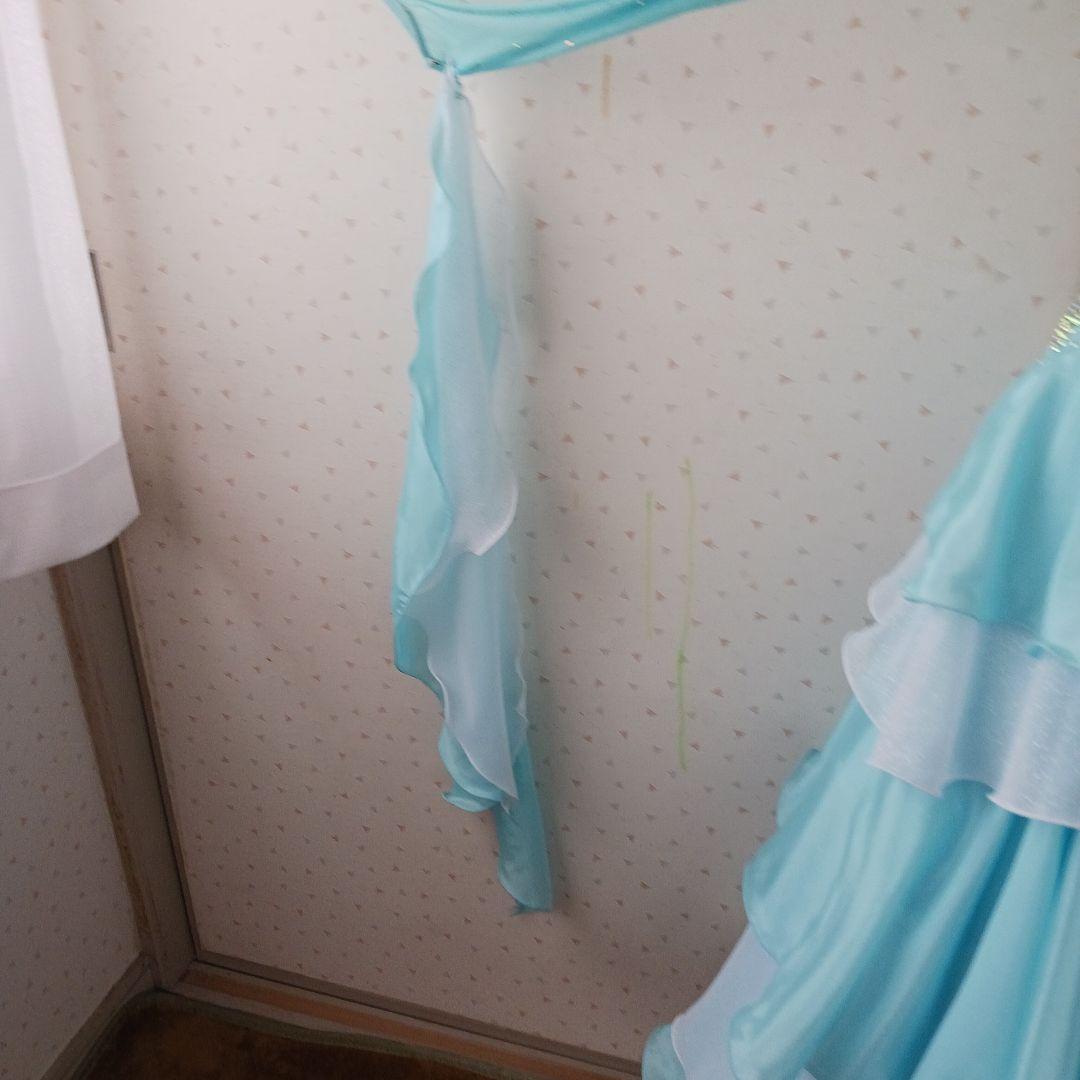 水色オフショルダー社交ダンスドレス