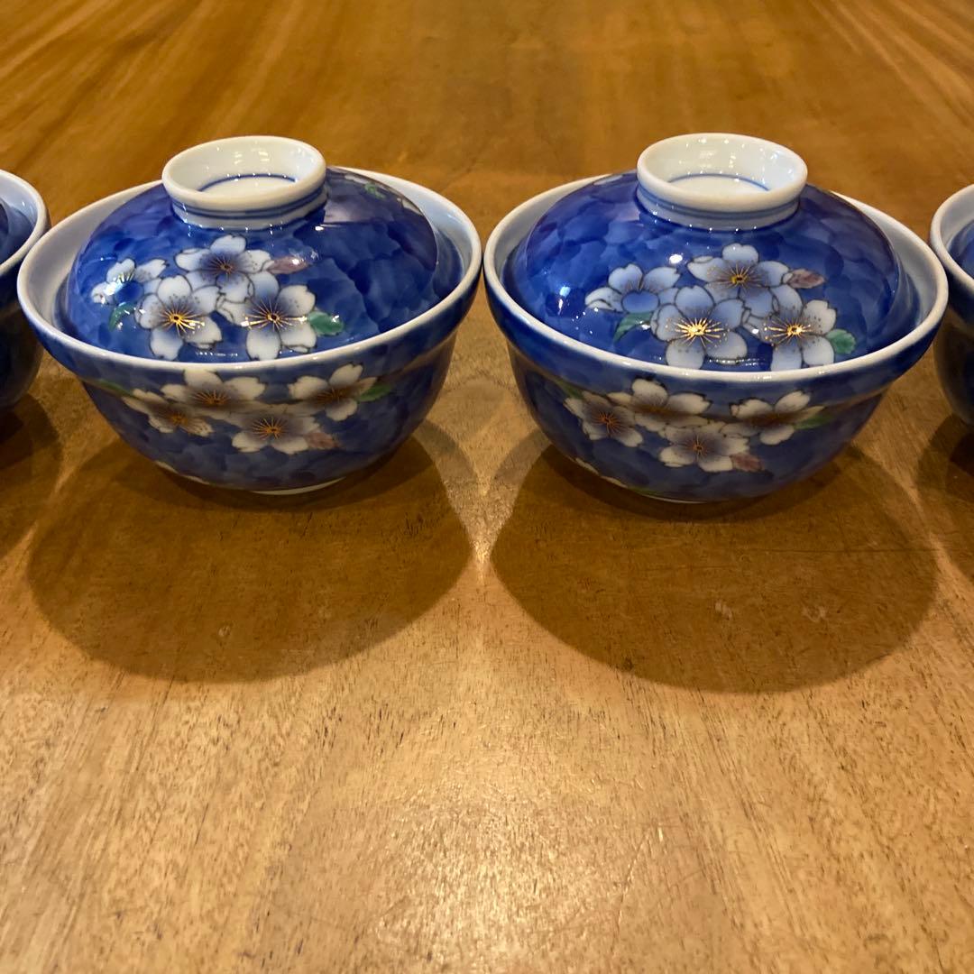 深川製磁桜花紋蓋付煮物鉢四個