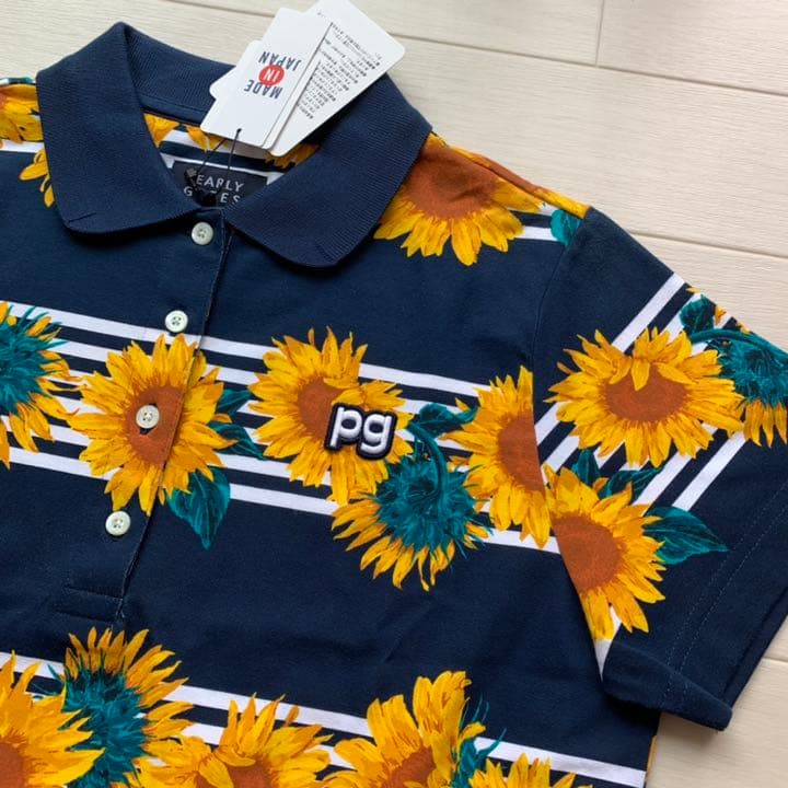 定価24200円⭐️新品 パーリーゲイツ ひまわり ポロシャツ 日本製⭐️紺0