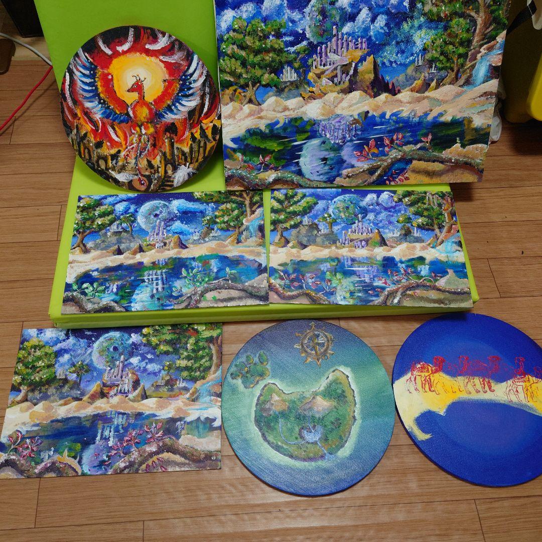 幻想的なファンタジー風景 アクリル画リーフグリーンA