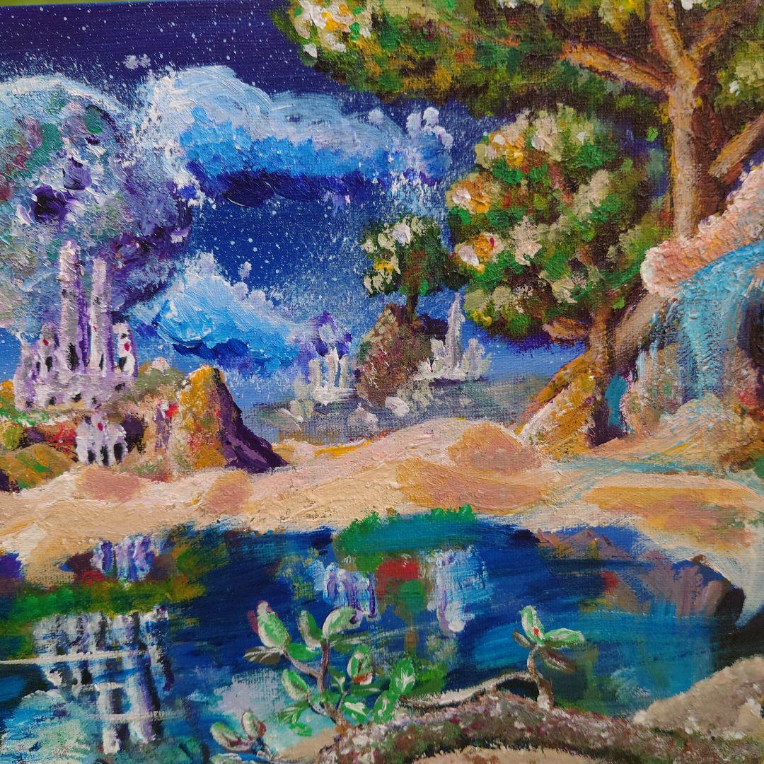 幻想的なファンタジー風景 アクリル画リーフグリーンA