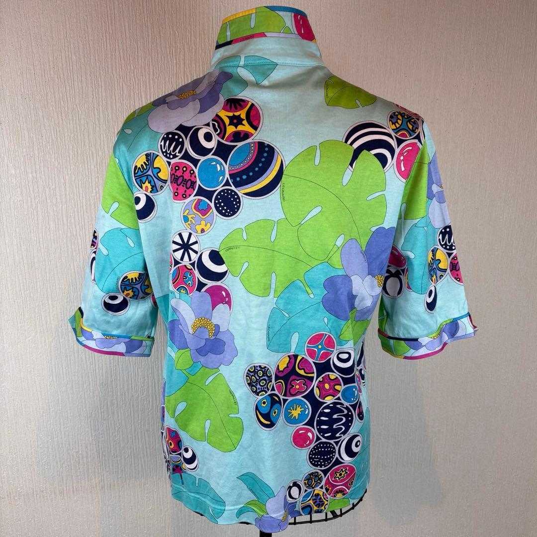 ★LEONARD SPORT★L★水色花柄シャツ★綿100%★多少伸縮性有★素敵