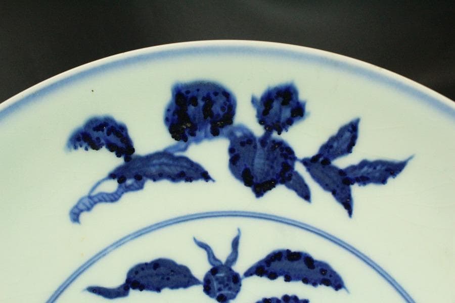 中国美術 染付 枝葉紋 皿 φ27.5cm(ZE791)