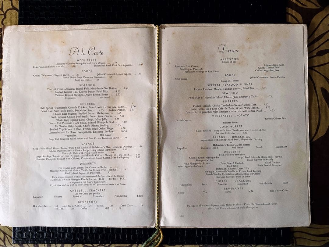 HALEKULANI HOTEL VINTAGE MENU ハレクラニ 本物