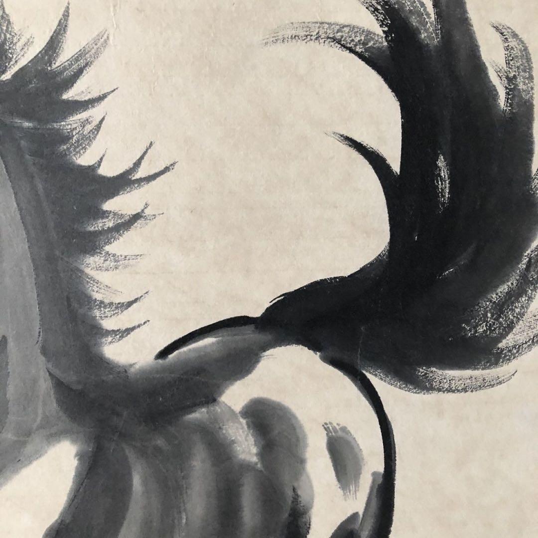 中国美術 掛け軸 徐悲鸿風 馬図 手描き 水墨画 三尺 雑誌付き 床の間