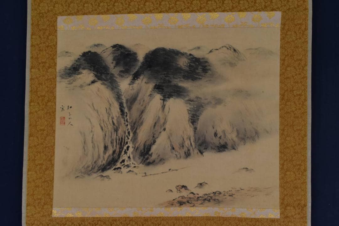 【真作】耕三/筏下り図/山水図/横物/掛軸/名家伝来/AA-924