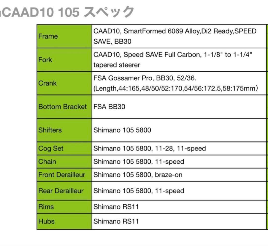 キャノンデール CAAD10 5 105サイズ52