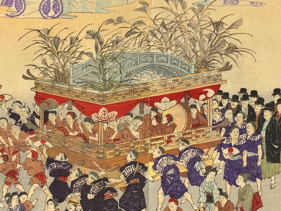 「長崎市御祭祭礼紺屋町引物図」林基春 明治30年 3枚続|浮世絵 錦絵