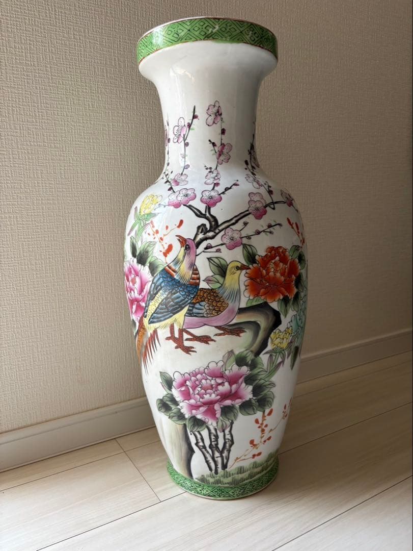 手描き花鳥陶器花瓶 約60cm