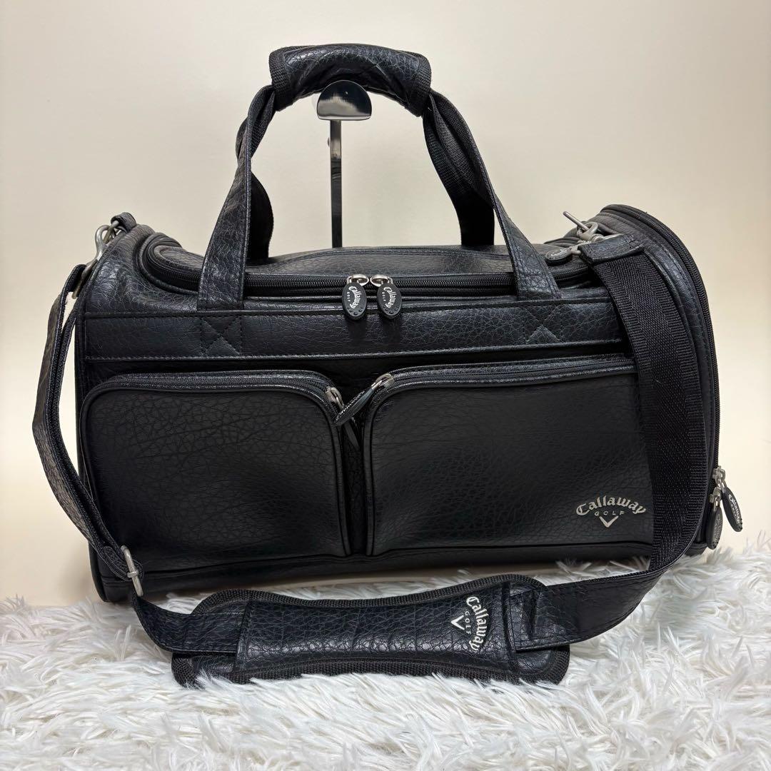 【美品】Callaway ゴルフ レザー 2way ボストンバッグ ブラック