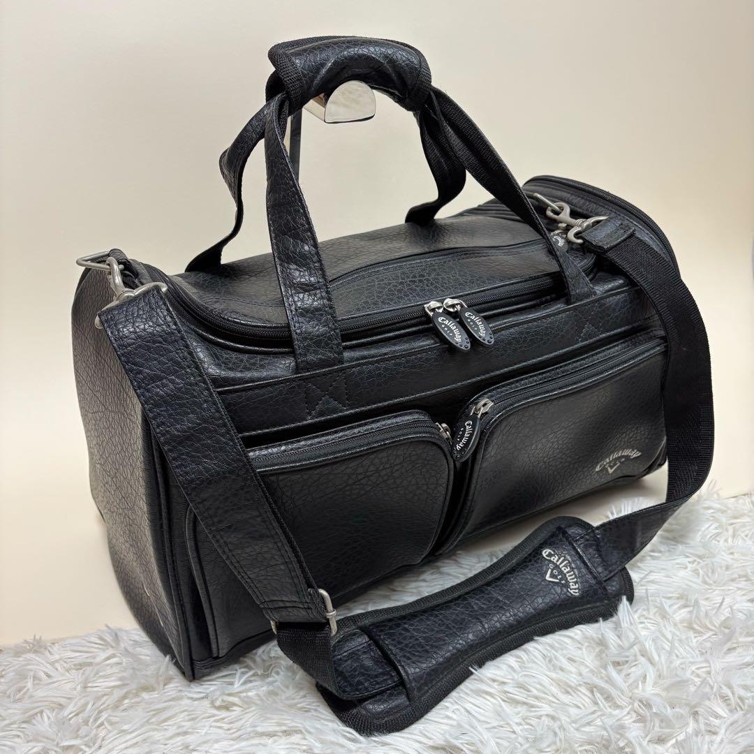【美品】Callaway ゴルフ レザー 2way ボストンバッグ ブラック