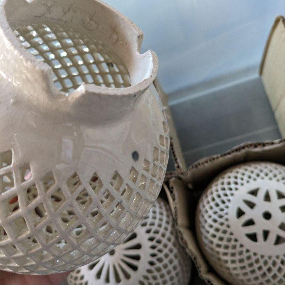 ② 一点物　花火　透かし彫り　陶器　香炉　ライトカバー　シェード　手づくり