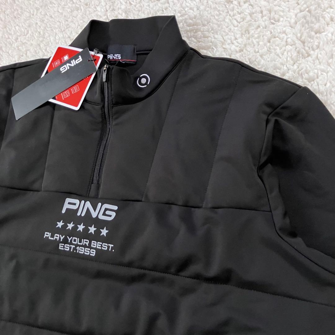 【新品】PING 2024年　キルティング ハーフジップシャツ　ブラック　M